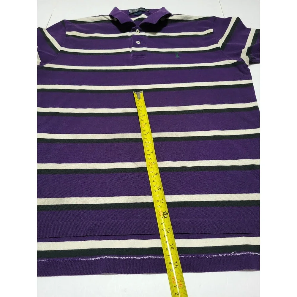 (#L7) Polo Ralph Lauren Mens Large Purple Black Striped Short Sleeve
